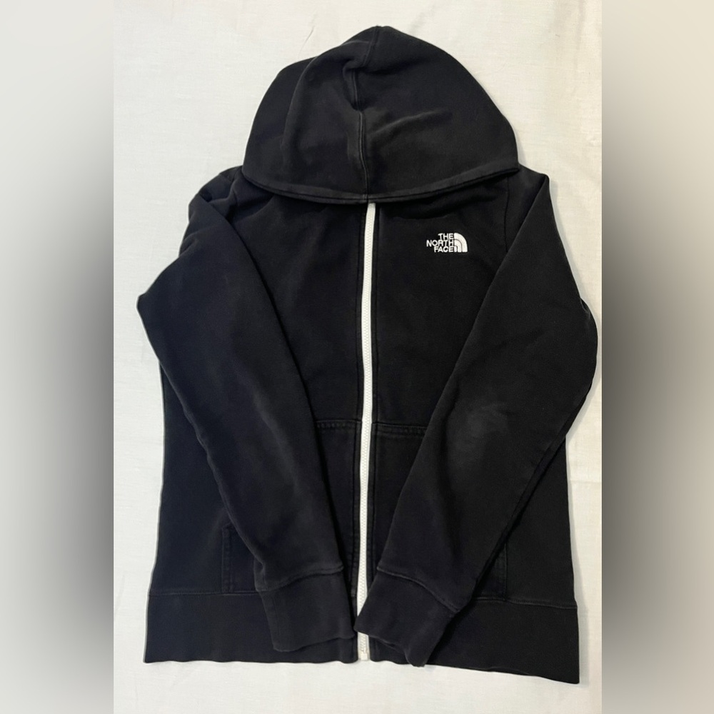 Retro North Face Women Black Hooded Zip Up Sweatshirt White Accent Sz M Outdoor - Picture 2 of 5
